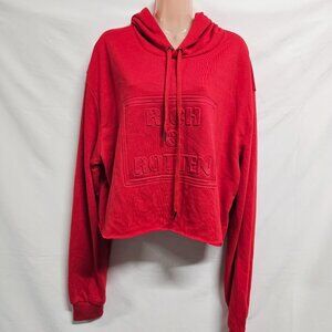 Rich & Rotten Women Crop Pullover Hoodie Sweatshirt Size XXXL Red Raw Hem